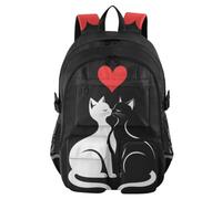Mnsruu Black and White Cat Love Heart School Backpack with Laptop Compartment, Big School Bag for Teenager Girls Boys, 17.5 Travel Rucksack Backpack for School Casual Daypacks College Work