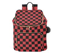 Mnsruu Black Red Checkerboard Backpack for Women Travel Anti Theft Rucksack Large Casual Daypacks Quilted Laptop Purse Ladies Fashion Handbag