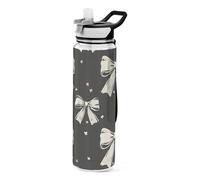 Mnsruu Black White Bow Water Bottle Drinking Bottle with Straw 1L Leakproof BPA Free Tritan Clear for Kids Boys Girls Women School Travel Sport