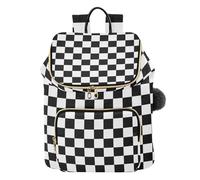 Mnsruu Black White Checkerboard Backpack for Women Travel Anti Theft Rucksack Large Casual Daypacks Quilted Laptop Purse Ladies Fashion Handbag