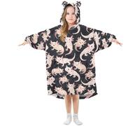Mnsruu Blanket Hoodie for Kids Axolotl Black Pattern Wearable Hooded Blanket Warm Fleece Oversized Sweatshirt Girls Boys