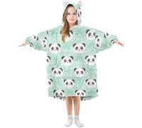 Mnsruu Blanket Hoodie for Kids Cute Panda Bear Wearable Hooded Blanket Warm Fleece Oversized Sweatshirt Girls Boys