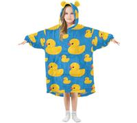 Mnsruu Blanket Hoodie for Kids Cute Yellow Duck Blue Oversized Warm Fleece Hoodie Blanket Wearable Sweatshirt Plush Girls Boys