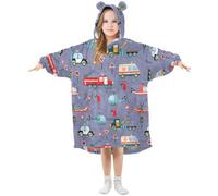 Mnsruu Blanket Hoodie for Kids Fire Trucks Helicopters Cars Wearable Hooded Blanket Warm Fleece Oversized Sweatshirt Girls Boys