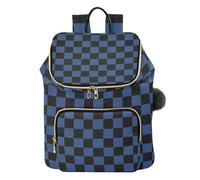 Mnsruu Blue Black Checkerboard Buffalo Plaid A Backpack for Women Travel Anti Theft Rucksack Large Casual Daypacks Quilted Laptop Purse Ladies Fashion Handbag