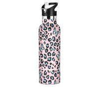 Mnsruu Blue Butterfly Leopard Print Cheetah Water Bottle Stainless Steel Drink Flask with Straw Cap Insulated Bottle for Boys Girls Sports 20 oz (600 ml)
