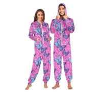 Mnsruu Blue Butterfly Powder Flower Adult Onesie Pajama Jumpsuit Zippered Sleepwear Homewear Party One Piece Suit