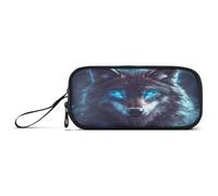 Mnsruu Blue Eyed Wolf Animal Pencil Case Large Capacity Pen Bag 3 Compartment Pencil Pouch Stationery for Office College School Teen Student Girl Boy