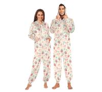 Mnsruu Blue Flower Bow Strawberry Adult Onesie Pajama Jumpsuit Zippered Sleepwear Homewear Party One Piece Suit