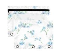 Mnsruu Blue Forget-me-nots 3 Rings Binder Pouch Pencil Case, 2 Pack Pencil Pouches with Zipper, Clear Window Cosmetic Bag