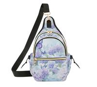 Mnsruu Blue Hydrangea Butterfly Tropical Sling Bag Crossbody Backpack Cross Body Shoulder Bag Chest Bag Travel Hiking Daypack for Women Men