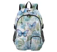 Mnsruu Blue Hydrangea Flower Butterfly Watercolor Backpack Laptop Backpack for College Women Men College Bookbag Water Resistant Travel Daypack Casual Multi Pocket