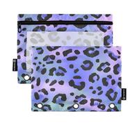 Mnsruu Blue Laser Background Leopard Print Pattern Pencil Pouch for 3 Ring Binder with Zipper 2 Pack Pencil Case with Clear Window Cosmetic Pencil Bag for Office College Supplies