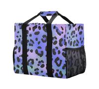 Mnsruu Blue Laser Background Leopard Print Pattern Reusable Grocery Bags Shopping Bags Kitchen Travel Tote Bag Washable Beach Bag
