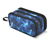 Mnsruu Blue Lightning Pattern Pencil Case Large Capacity Pen Pouch Pencil Bag with 3 Compartments Pen Holder Organizer Stationery Bag