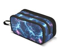 Mnsruu Blue Lightning Pattern Pencil Case Large Capacity Pen Pouch Pencil Bag with 3 Compartments Pen Holder Organizer Stationery Bag