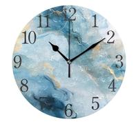 Mnsruu Blue Marble Wall Clock Arabic Numerals Design Round Wall Clock for Living Room Bathroom Home Decor