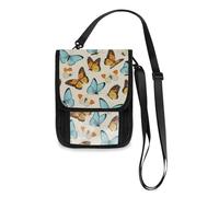 Mnsruu Blue Orange Butterfly Travel Wallet Passport Holder Credit Card Gadget Holder Pouch Bag Unisex Crossbody Wallet Travel Neck Wallet with Adjustable Strap