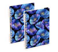 Mnsruu Blue Poppy Flower Spiral Notebook Journals 2 Pack, Hardcover Lined Journal for Women, A5 College Ruled Notebooks for Journaling Writing Work Office School 5.7x8.3 Inch