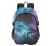 Mnsruu Blue Purple Galaxy Stars School Backpack with Laptop Compartment, Big School Bag for Teenager Girls Boys, 17.5 Travel Rucksack Backpack for School Casual Daypacks College Work