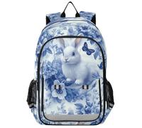 Mnsruu Blue Rabbit Flower Bunny Backpack for Boys Girls School Bags Laptop Casual Rucksack Purse Travel Daypack Women Men College