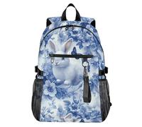 Mnsruu Blue Rabbit Flower Bunny Travel Laptop Backpack Women Men School Bag Lightweight Casual Daypack for College School 14" Computer Rucksack