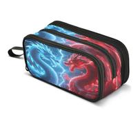Mnsruu Blue Red Dragon Lightning Pencil Case Large Capacity Pen Pouch Pencil Bag with 3 Compartments Pen Holder Organizer Stationery Bag
