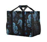 Mnsruu Blue Seahorse Pattern Reusable Grocery Bags Shopping Bags Kitchen Travel Tote Bag Washable Beach Bag