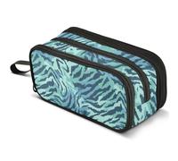 Mnsruu Blue Tiger Print Pencil Case Large Capacity Pen Pouch Pencil Bag with 3 Compartments Pen Holder Organizer Stationery Bag