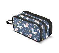 Mnsruu Blue Unicorn Moon Cartoon Pencil Case Large Capacity Pen Bag 3 Compartment Pencil Pouch Stationery for Office College School Teen Student Girl Boy