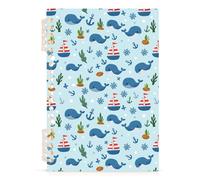 Mnsruu Blue Whale Sailor Pattern Spiral Notebook Journals 1 Pack, Hardcover Lined Journal for Women, A5 College Ruled Notebooks for Journaling Writing Work Office School 5.7x8.3 Inch