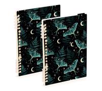 Mnsruu Bohemian Moon Moth Herbs Spiral Notebook Journals 2 Pack, Hardcover Lined Journal for Women, A5 College Ruled Notebooks for Journaling Writing Work Office School 5.7x8.3 Inch