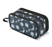 Mnsruu Boho Celestial Moon Sun Stars Pencil Case Large Capacity Pen Pouch Pencil Bag with 3 Compartments Pen Holder Organizer Stationery Bag