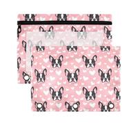 Mnsruu Boston Terrier Dog Heart 3 Rings Binder Pouch Pencil Case, 2 Pack Pencil Pouches with Zipper, Clear Window Cosmetic Bag