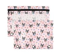 Mnsruu Boston Terrier Pink Hearts 3 Rings Binder Pouch Pencil Case, 2 Pack Pencil Pouches with Zipper, Clear Window Cosmetic Bag