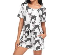 Mnsruu Boston Terrier Seamless Pattern Womens Pyjamas Sets Short Sleeves, Ladies Pajamas Pjs Set Loungewear with Pocket Size M