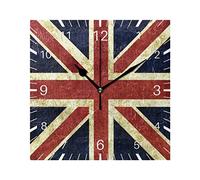 Mnsruu British Flag London Vintage Stylish 7.9 Inch Square Wall Clock Battery Operated Non-Ticking Silent Quartz for Kitchen Home Living Room Office Bedroom(Black Pointer)
