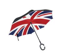 Mnsruu British Flag Union Jack Inverted Reverse Umbrella Double Layer Upside Down Windproof Waterproof Car Stick Umbrella with C-shape Handle