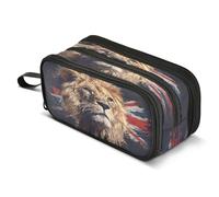 Mnsruu British Flag with Lion Pencil Case Big Capacity Pen Bag Pouch Holder 3 Compartments Large Pencil Box for Boys Girls School Storage Organizer