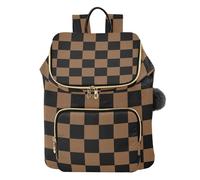 Mnsruu Brown Checkerboard Buffalo Plaid Backpack for Women Travel Anti Theft Rucksack Large Casual Daypacks Quilted Laptop Purse Ladies Fashion Handbag