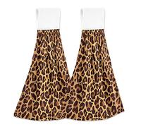 Mnsruu Brown Leopard Print Kitchen Hand Towel Home Decor Hanging Towels 2PCS Soft Absorbent Cloth Tie Towels for Bathroom Laundry Room 46.2 x 35.5 cm