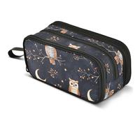 Mnsruu Brown Owls Stars Moon Pencil Case Large Capacity Pen Pouch Pencil Bag with 3 Compartments Pen Holder Organizer Stationery Bag