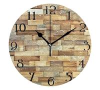 Mnsruu Brown Wooden Wall Clock Silent Non-Ticking Round Wall Clock 25cm Easy to Read Decorative Clocks for Living Room Dinning Kitchen Home Battery Operated