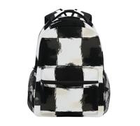 Mnsruu Brush Black Checkered Buffalo Plaid Backpack Rucksack School Bag for Girls Boys Kids Student Boogbag Laptop Travel Daypack