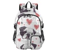 Mnsruu Bulldog Love Heart Pattern School Backpack with Laptop Compartment, Big School Bag for Teenager Girls Boys, 17.5 Travel Rucksack Backpack for School Casual Daypacks College Work