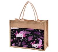 Mnsruu Burlap Jute Tote Bag Axolotl Cute Pattern Reusable Grocery Shopping Bag Beach Tote Bag for Women Girls Bridesmaid Wedding School 30x22x15cm