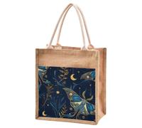 Mnsruu Burlap Jute Tote Bag Blue Moth Herb Reusable Grocery Shopping Bag Beach Tote Bag for Women Girls Bridesmaid Wedding School 30x22x15cm