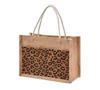 Mnsruu Burlap Jute Tote Bag Brown Leopard Pattern Reusable Grocery Shopping Bag Beach Tote Bag for Women Girls Bridesmaid Wedding School 43x32x18cm