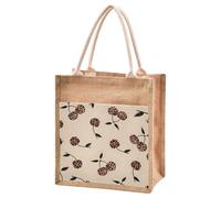 Mnsruu Burlap Jute Tote Bag Leopard Cherry Pattern Reusable Grocery Shopping Bag Beach Tote Bag for Women Girls Bridesmaid Wedding School 25x25x18cm