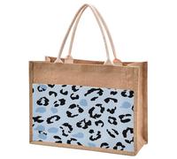 Mnsruu Burlap Jute Tote Bag Leopard Print Blue Pattern Reusable Grocery Shopping Bag Beach Tote Bag for Women Girls Bridesmaid Wedding School 32x36x18cm